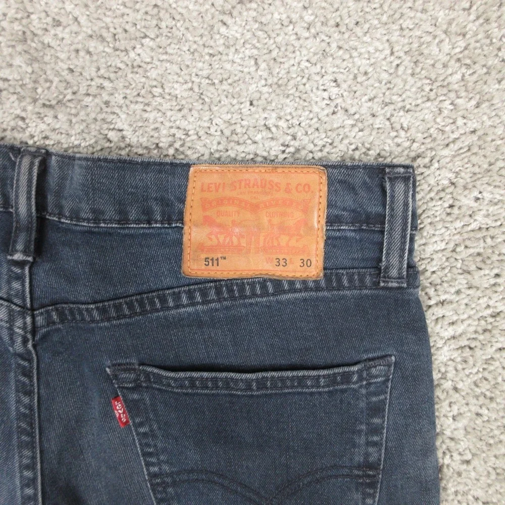 Levis Jeans Mens 33x30 Blue 511‎ Slim Straight Faded Whiskering Flex Denim Pants
